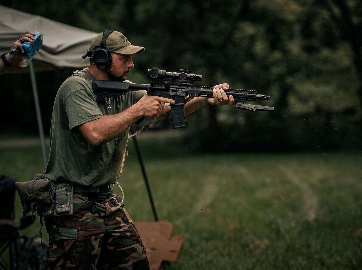 Shooter running a Geissele Super Duty rifle on the range